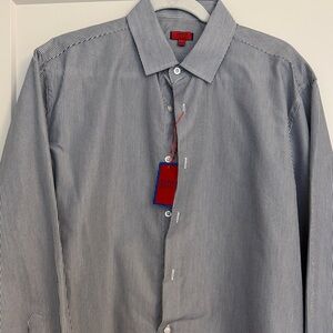 Zane Men's Gray and White Pinstripe Dress Shirt with Point Collar